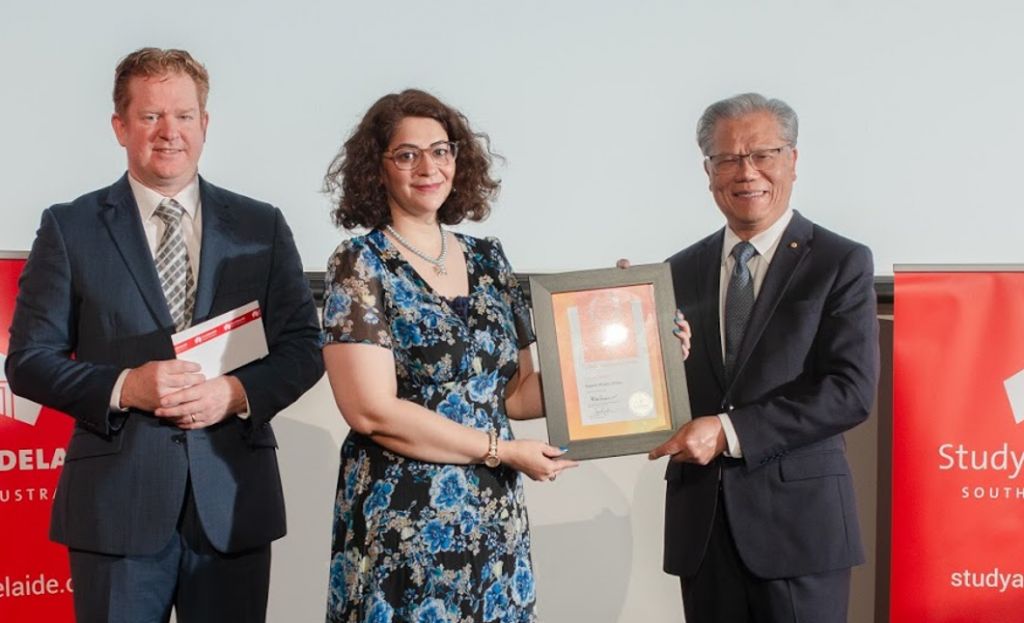 Scholar Najma Khaliq Khan from Pakistan with the Governor of South Australia, His Excellency the Honourable Hieu Van Le AC, presented the awards. South Australian Minister for Trade and Investment, the Honourable Stephen Patterson MP